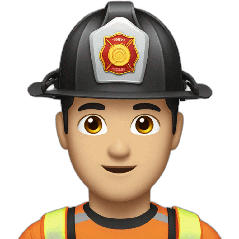 Firefighter, black hair, man, white skin, straight hair, brown eyes emoji