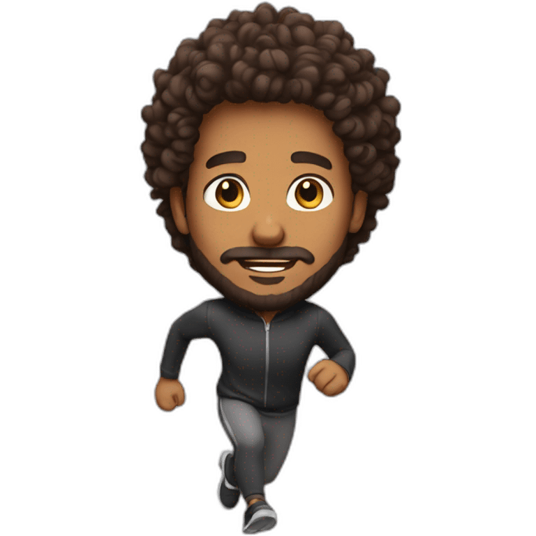 brown man curly hair and beard running emoji