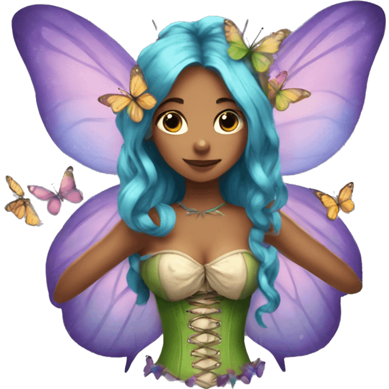 A fairy wearing corset and butterflies around her emoji