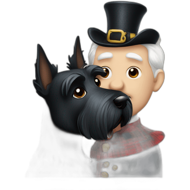 Senior Two black Scottish terrier kissing emoji