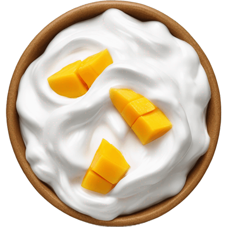 Greek yogurt with ripe mango and coconut crips emoji