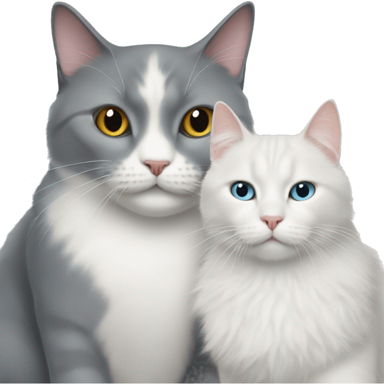 A Fluffy grey cat and a tall white cat emoji