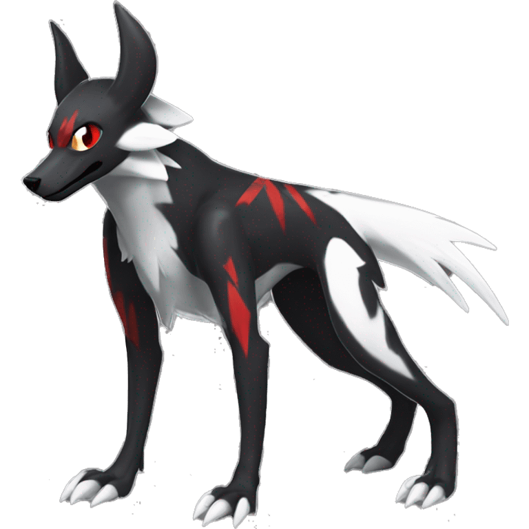 Black Cool Edgy Sergal-Houndoom-Fakémon  with White and Red Edgy markings emoji