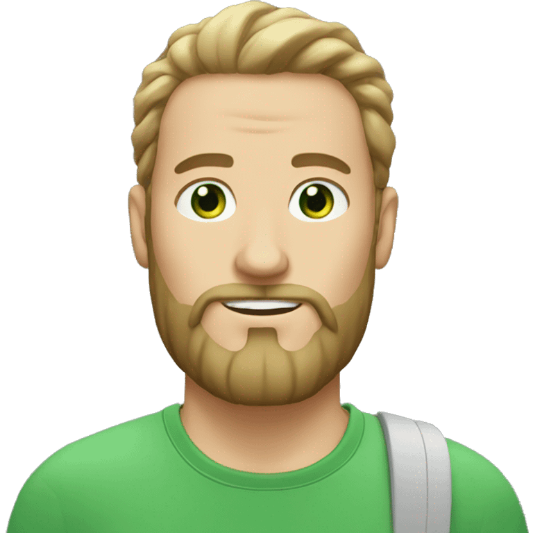 white man with man bun and beard with t shirt green eyes emoji