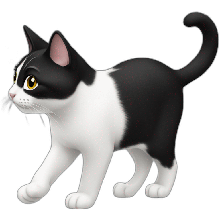 black and white cat walking profile  emoji