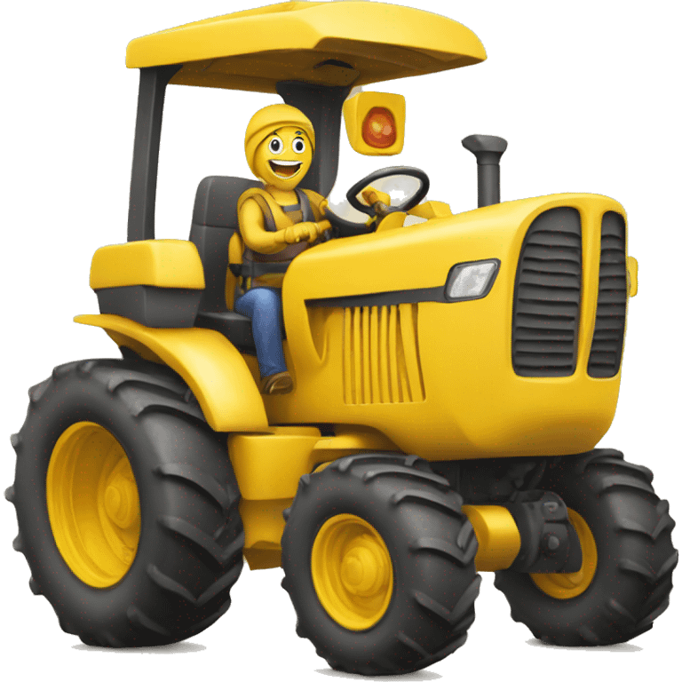 happy person driving giant tractor yellow emoji