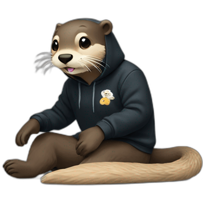 otter in black adidas hoodie playing with a yorkshire emoji