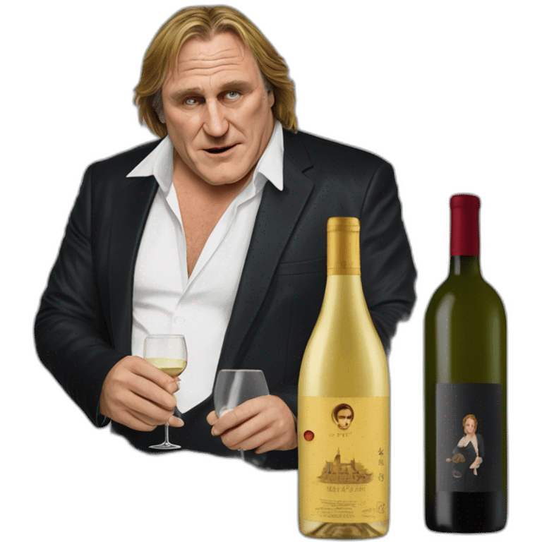 Gérard Depardieu with a wine bottle emoji