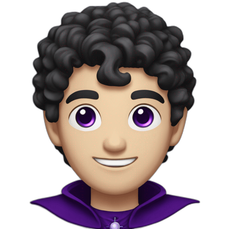 pale handsome flirty vampire priest with short curly black hair and violet eyes emoji