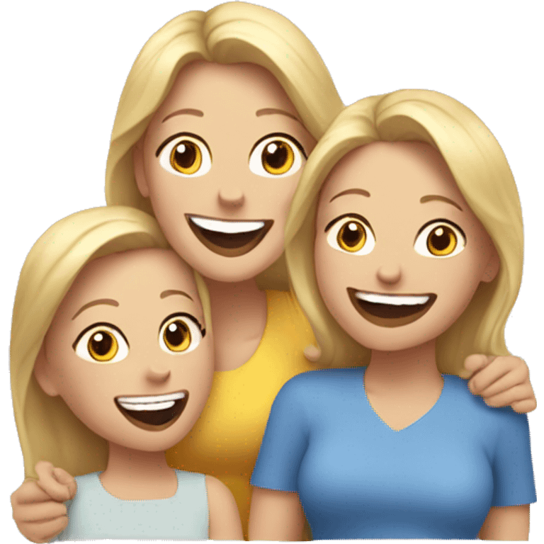 Mom with two blonde girls, laughing emoji