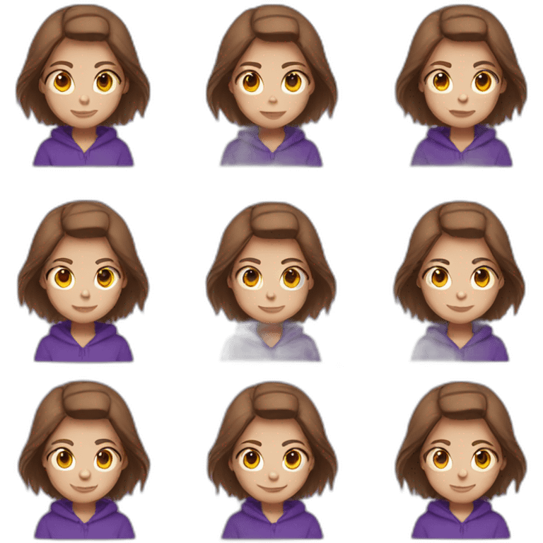 white teen, purple hoodie, short brown hair, emoji