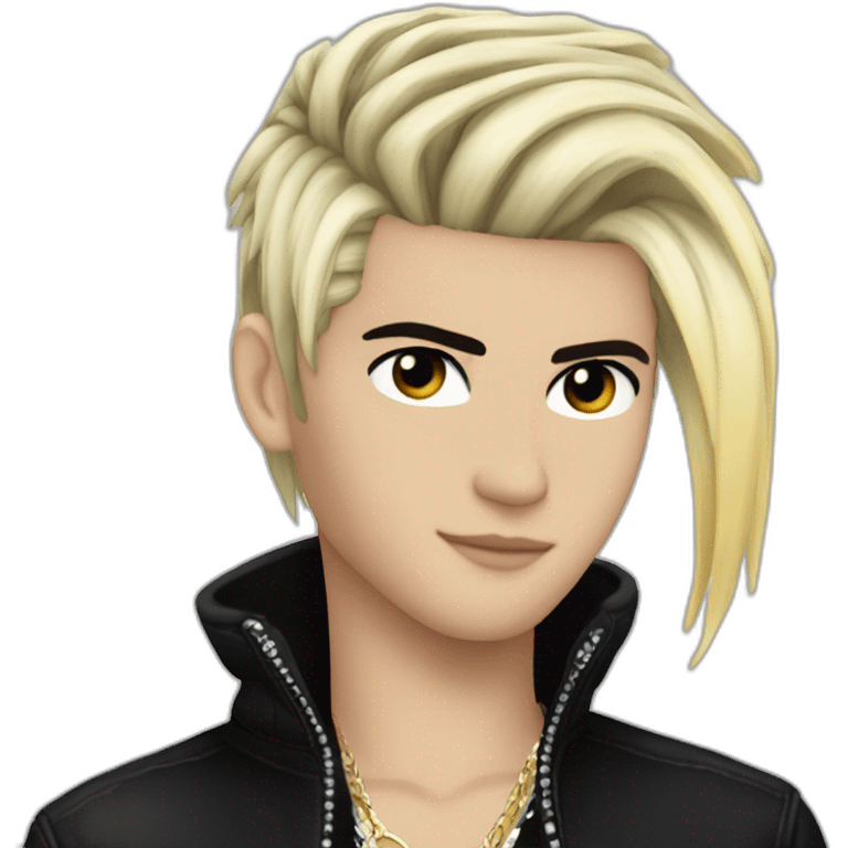 Bill Kaulitz black hair down with blonde highlights emo emoji