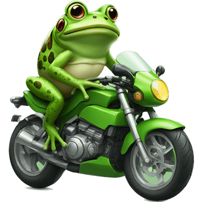 Frog with specs on motorbike emoji