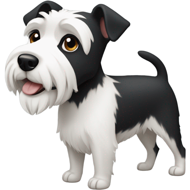 Black and white terrier with one half black face one half white face emoji