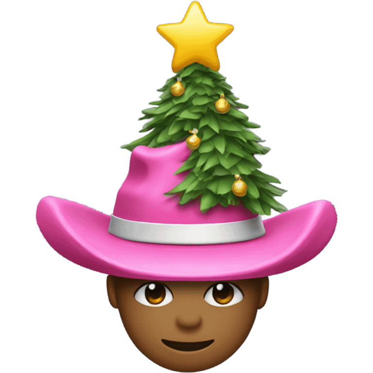 Christmas tree with pink cow boy hat on top emoji