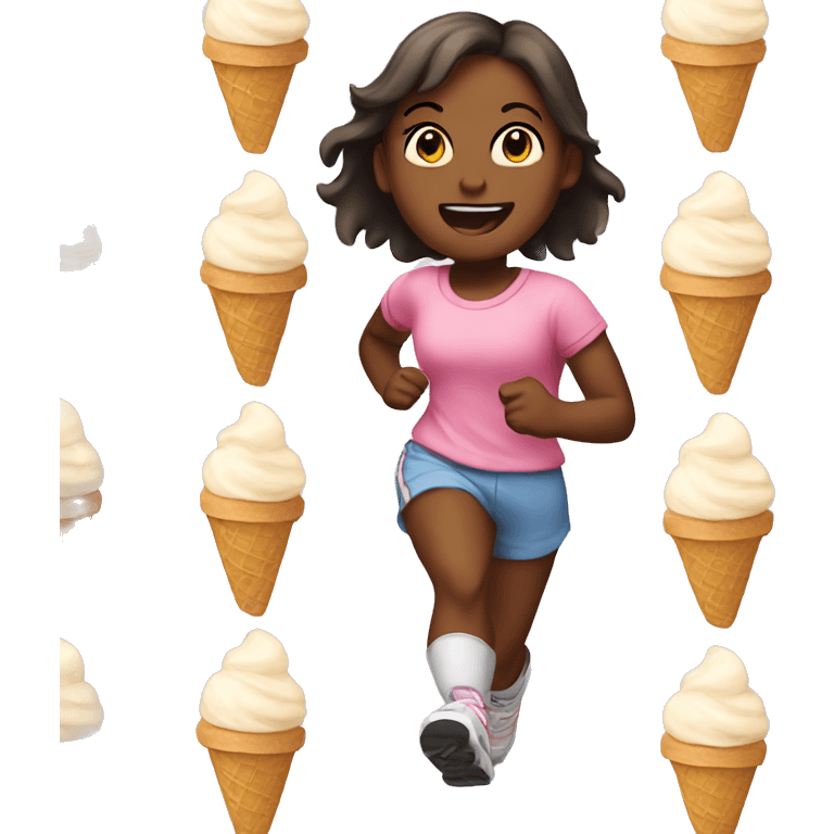 Girl running with ice cream emoji