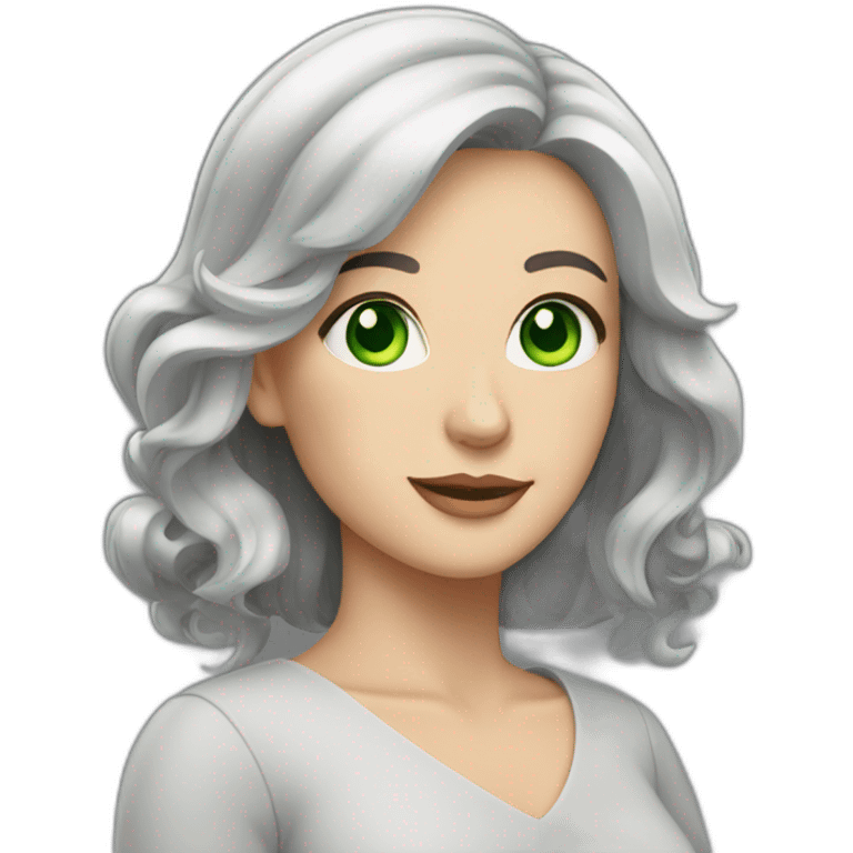 White woman with green eyes and shoulder length bows and gray hair emoji