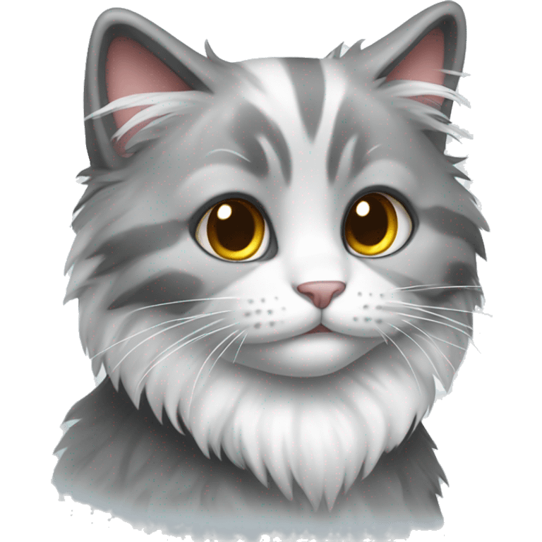 Gray and white fluffy Christmas cat emoji