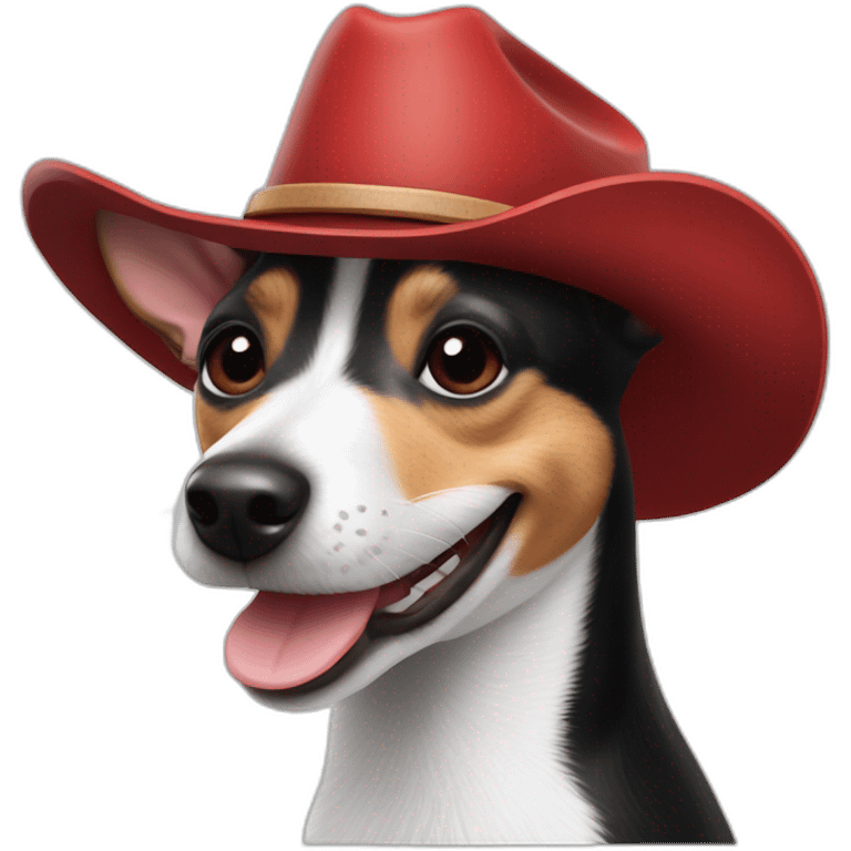 rat terrier wearing a cowboy hat and red collar smiling no brown (black and white) thumbs up emoji