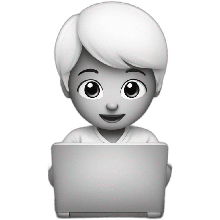 A cute, round faced Newborn working on laptop black n white emoji