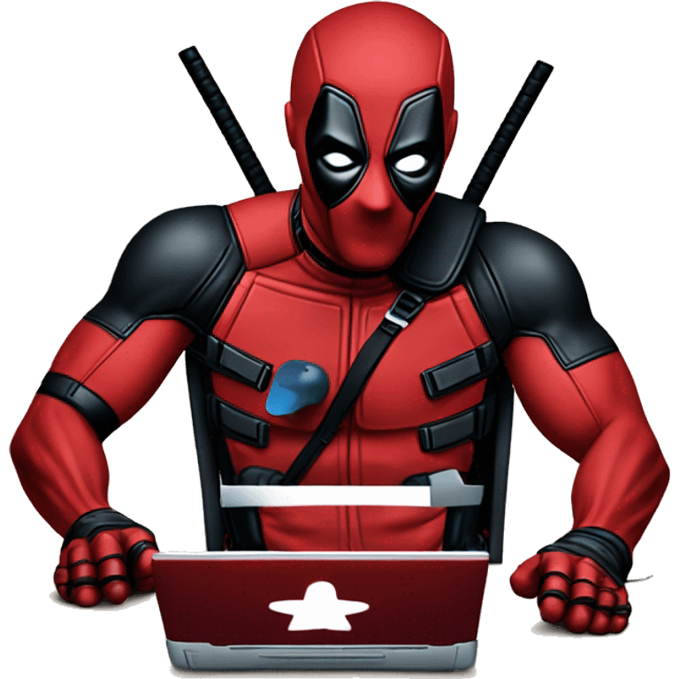 deadpool messing with the computer emoji