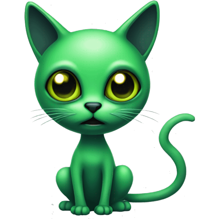 green alien cat with black eyes and long antenna  emoji