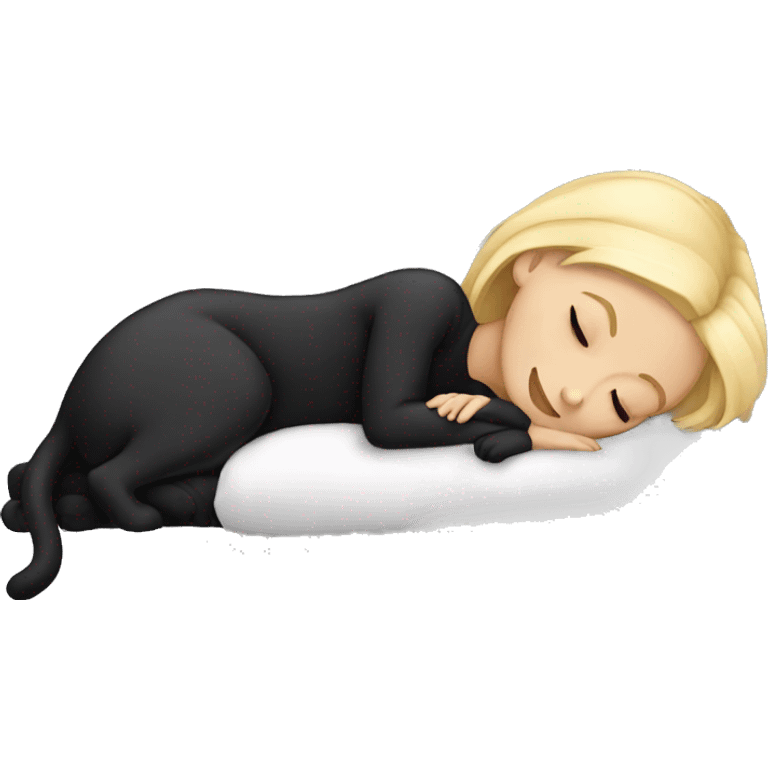 Blond girl sleeping with black cat emoji