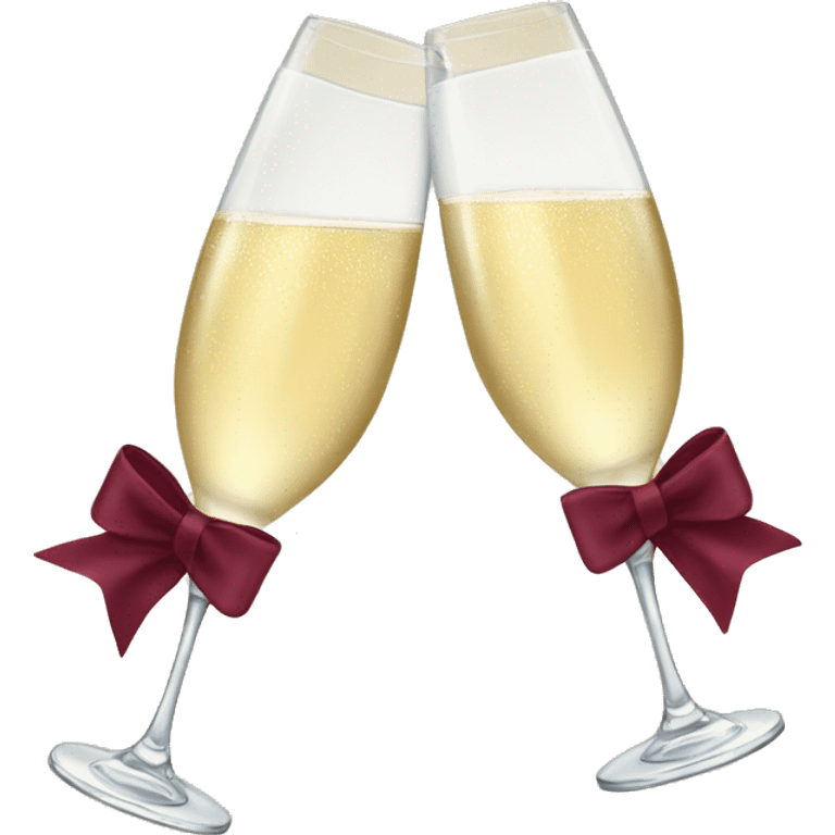 Two glasses of champagne cheering with burgundy bows emoji