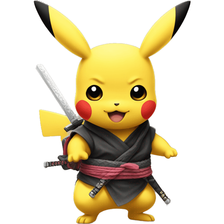 japenese pikachu with bandana and ninja swords on the back emoji