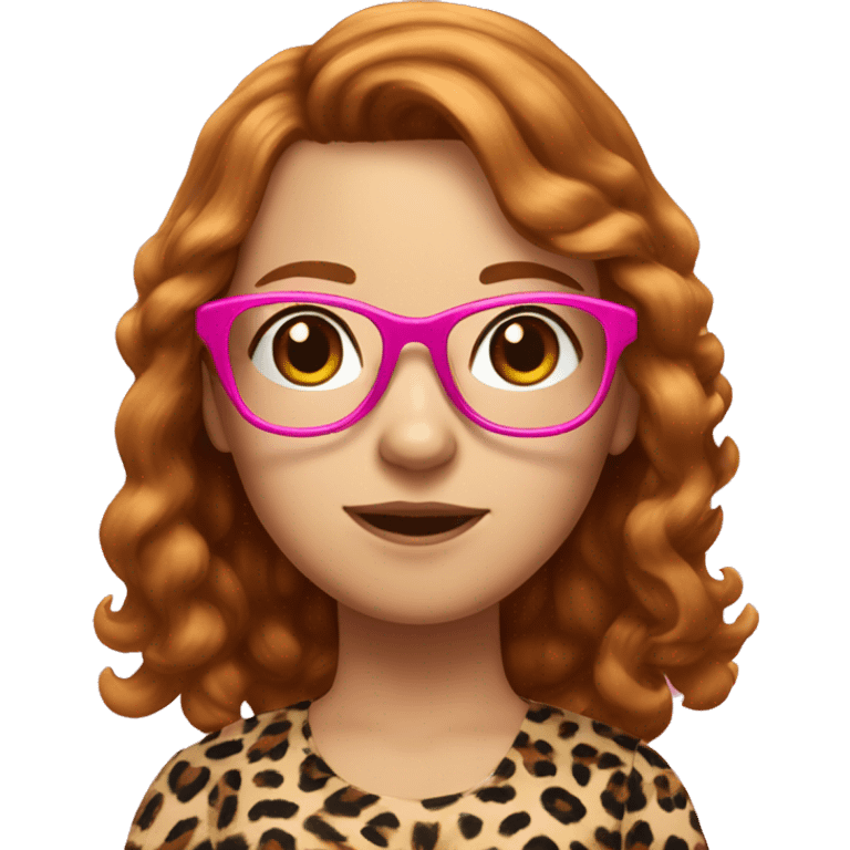 Slightly ginger brunette girl with medium hair length with leopard print glasses and a pink ribbon in her hair  emoji