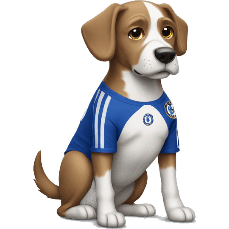 Dog wearing a Chelsea shirt emoji