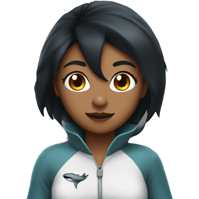 Black hair girl in a shark cosplay emoji