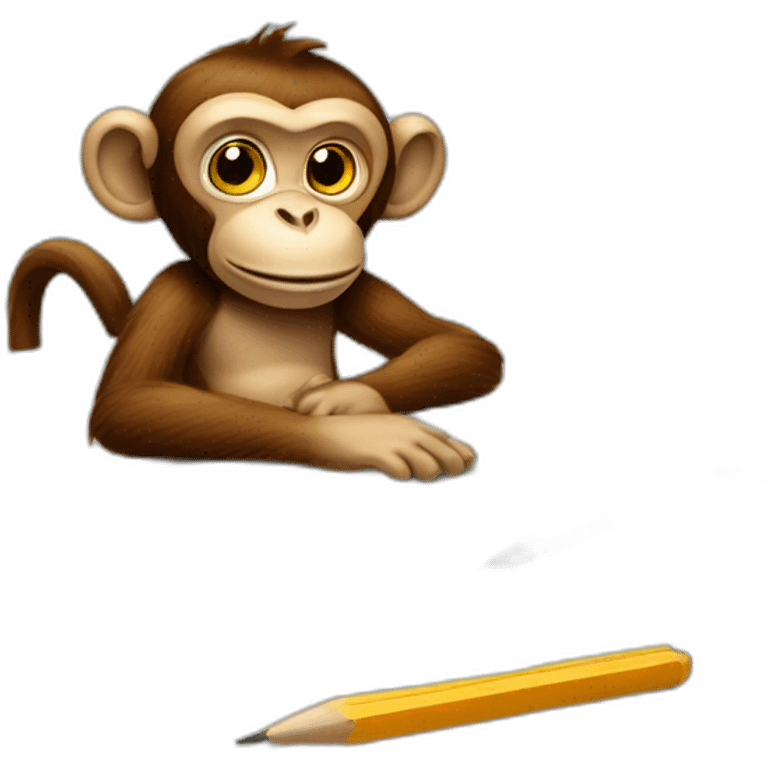 monkey with pencil and sheet in hand writing on a desk emoji