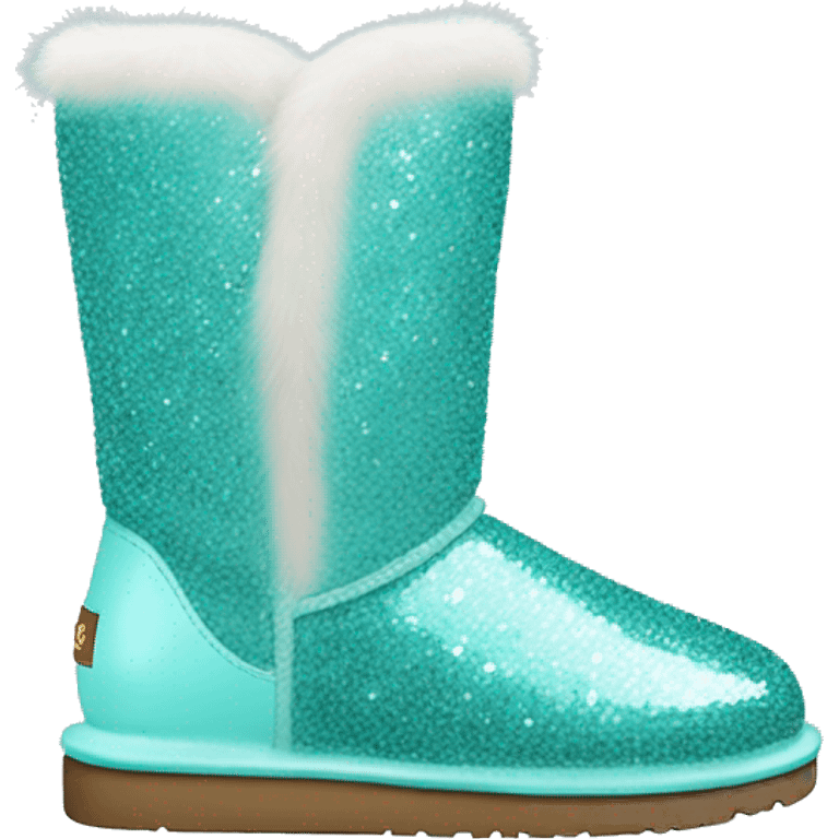 Realistic tiffany blue Sparkle glitter and fur Ugg boots. emoji