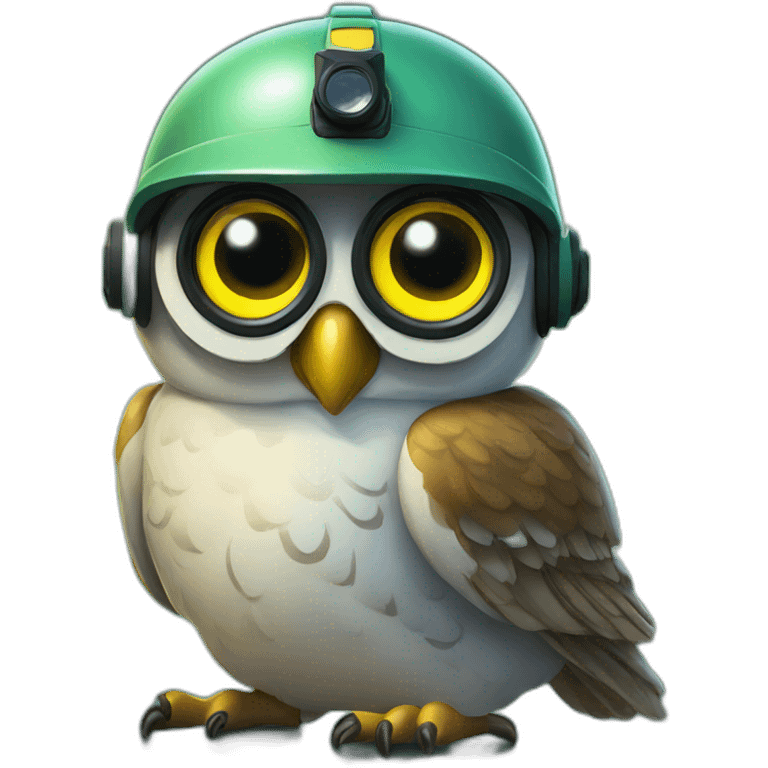 Owl with night vision device in helmet emoji