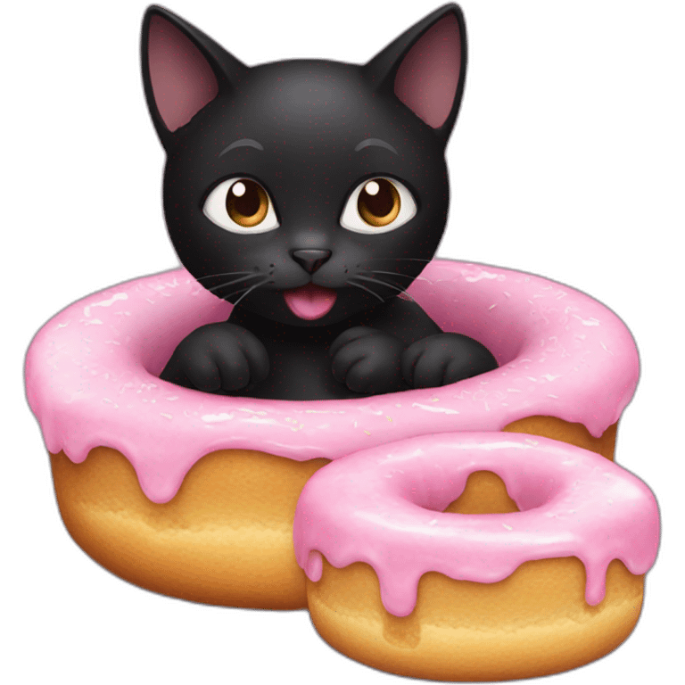 black cat eating 🍩 emoji