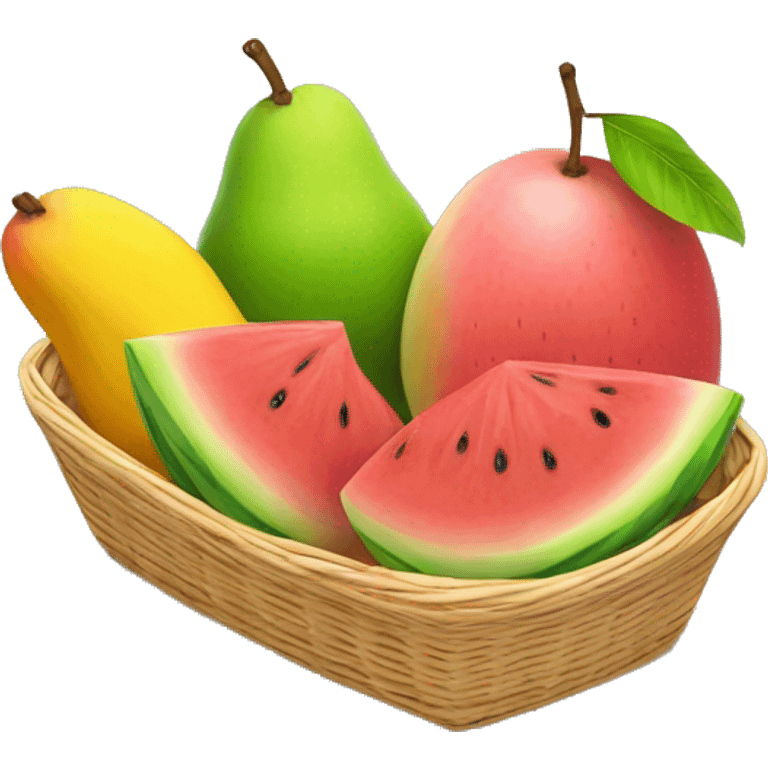 Guava, watermelon and mango in a basket emoji