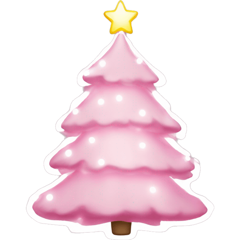 Pink Christmas tree with while lights and an angel emoji