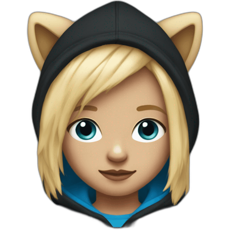 Kid with a black puma hoodie And blue shorts And blonde hair emoji