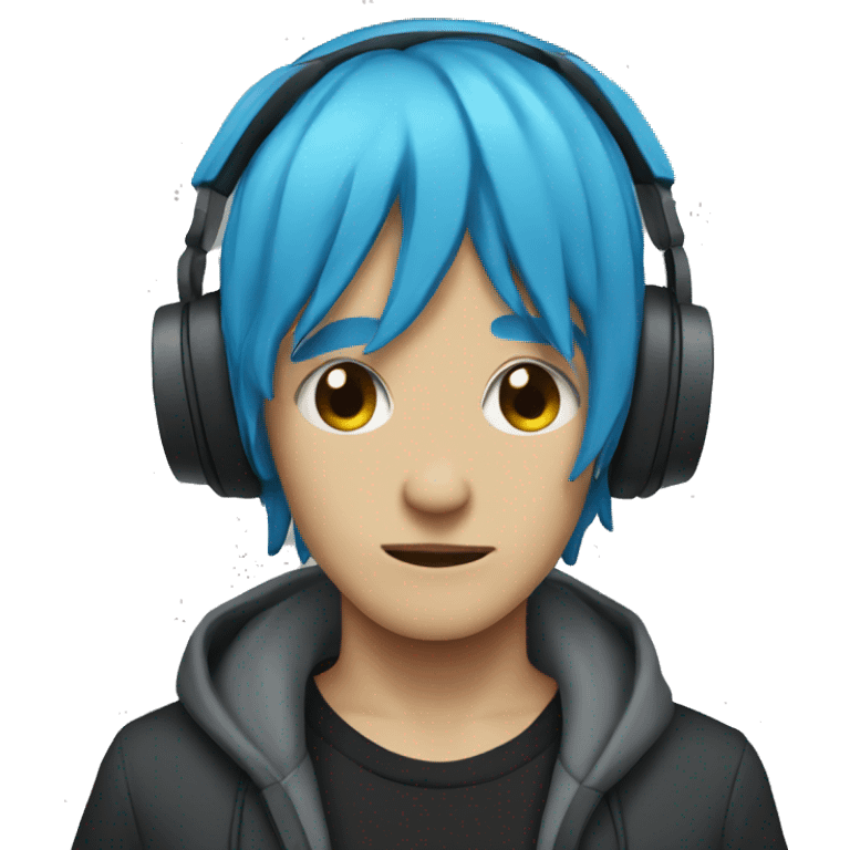 Emo with blue hair and a headphones and trumbs down emoji