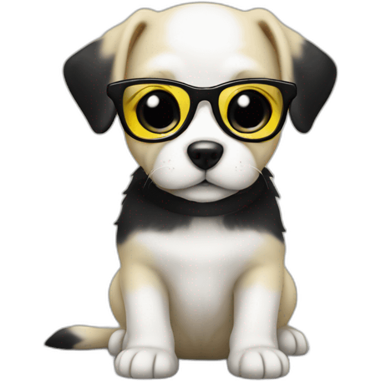 white puppy in yellow glasses with a black dress emoji