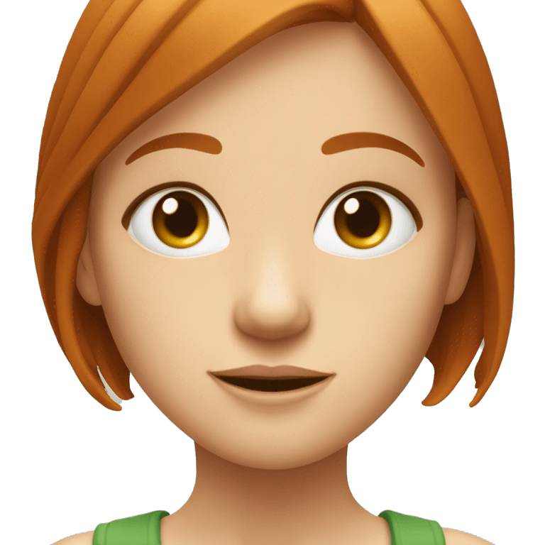 Fille rousse, avec des yeux verts et une frange emoji