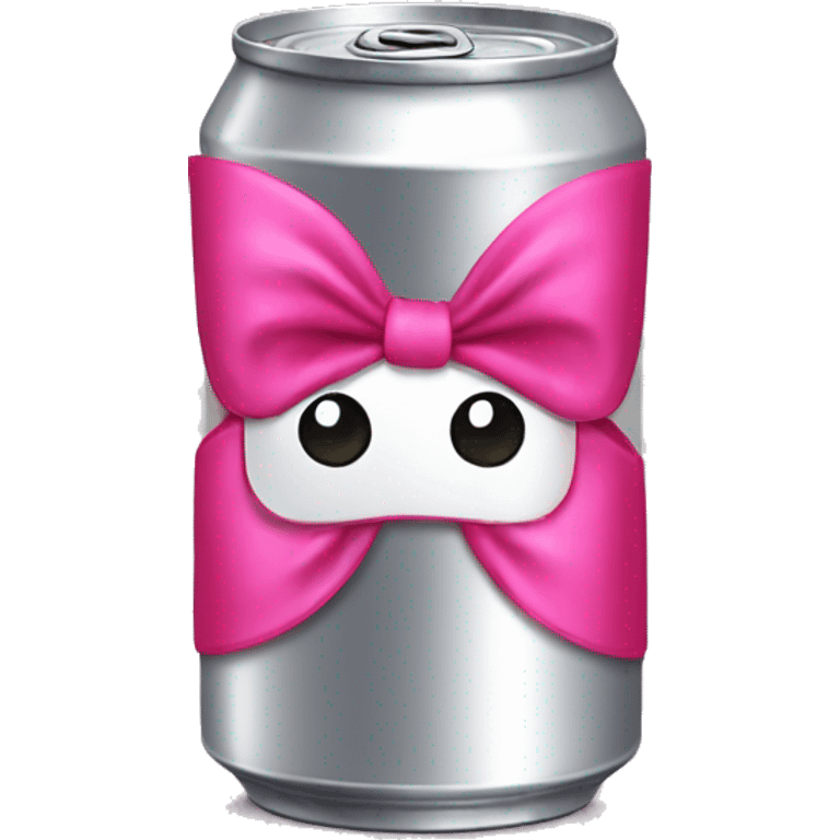 Silver soda can with pink bow red label emoji