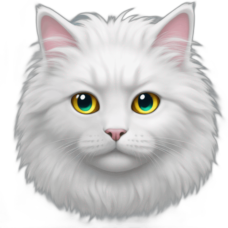 a white fluffy cat with multicolored eyes emoji