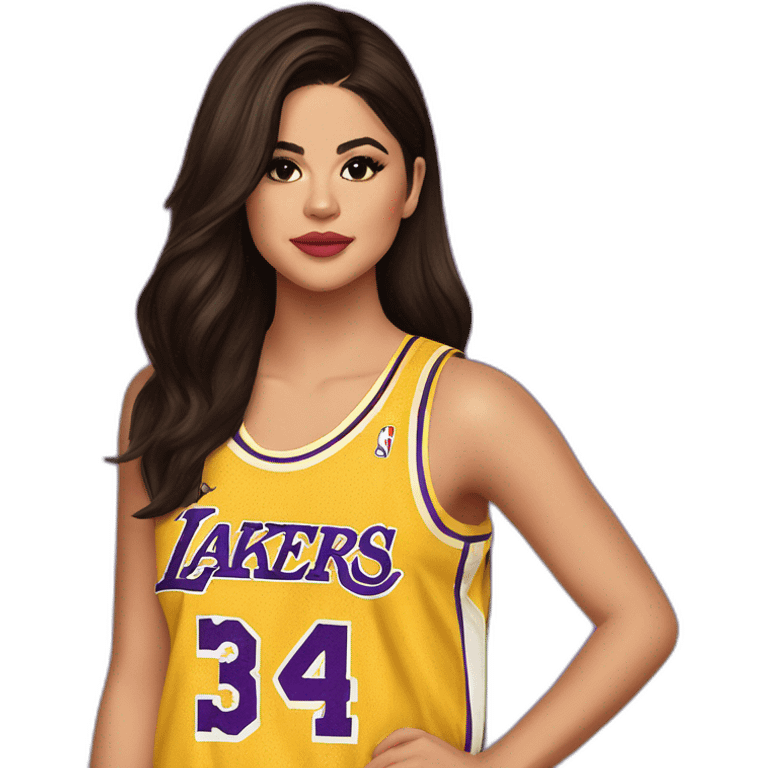 selena gomez wearing yellow lakers jersey emoji