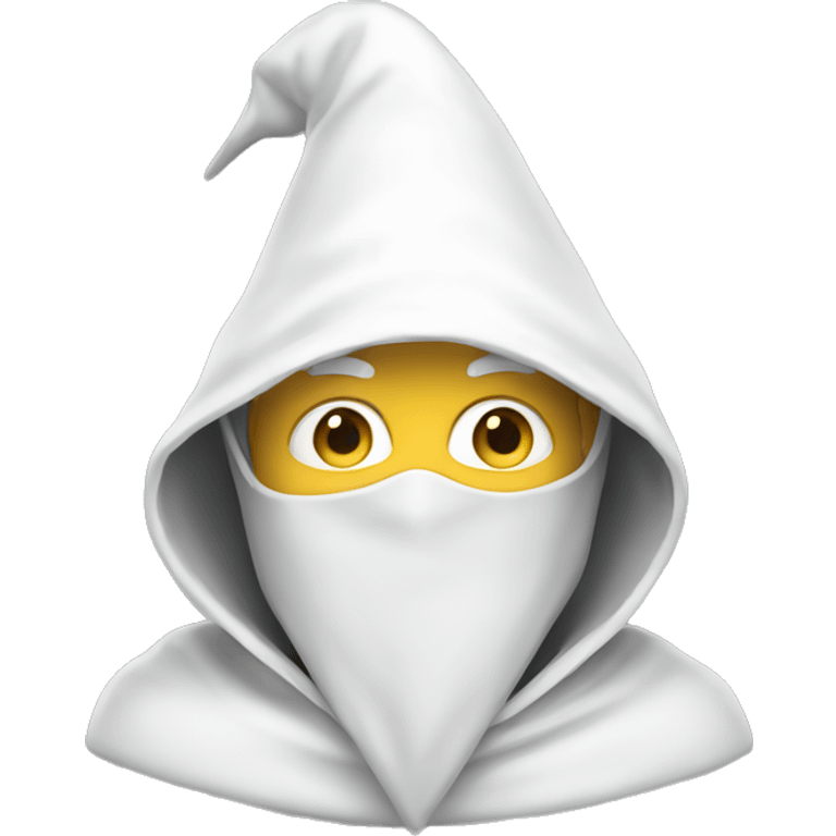 White wizard in pointed hood, wearing white face mask emoji