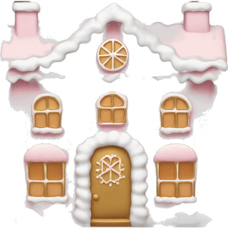 light pink and gold and white gingerbread house emoji