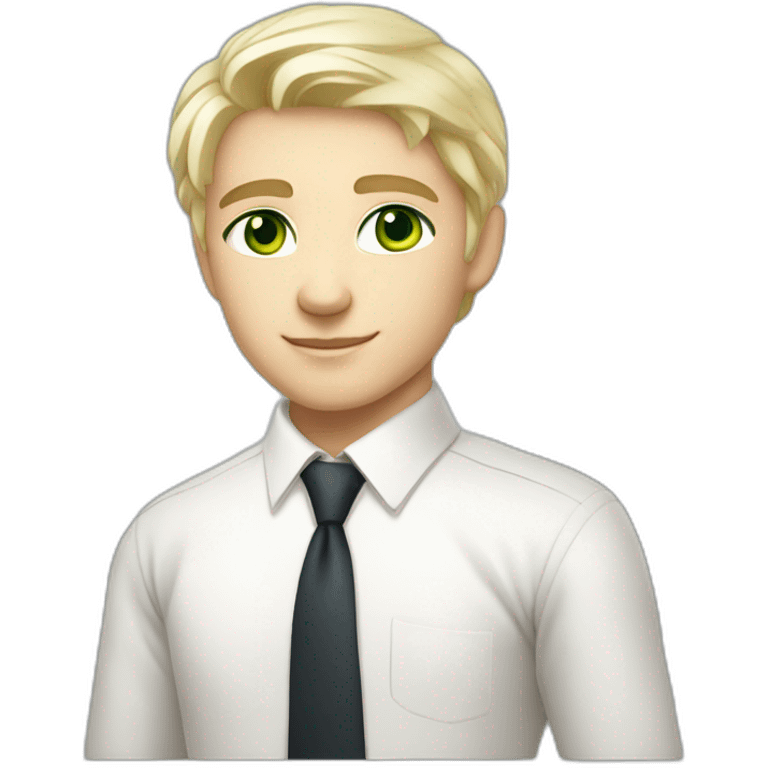 handsome blonde russian boy green eyed with white skin middle hair wearing white shirt with a tie emoji