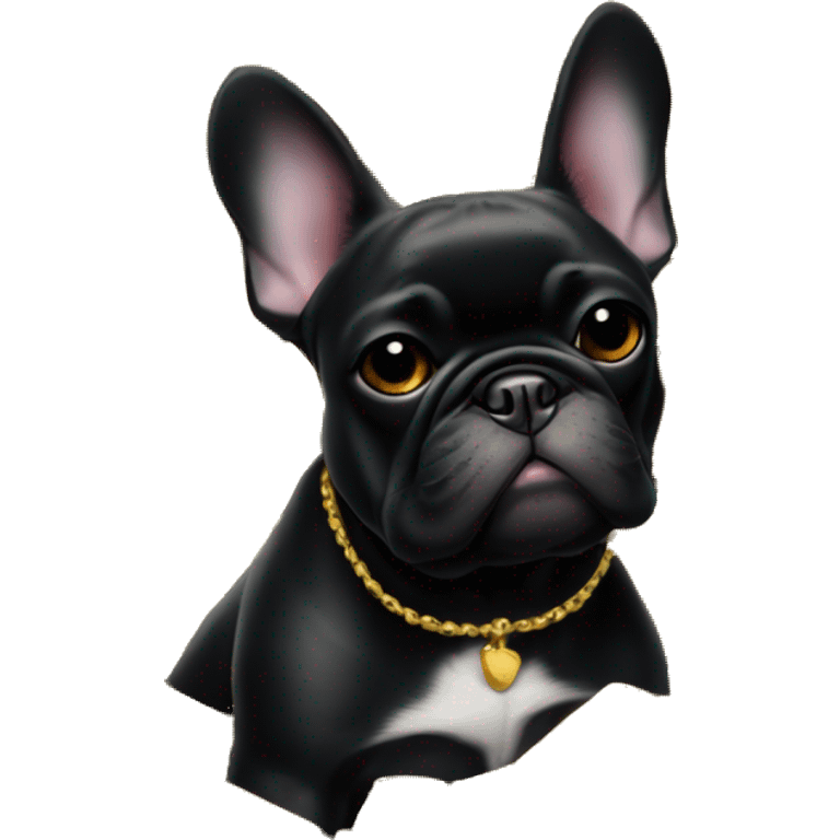 Black frenchie on pile of gold  emoji