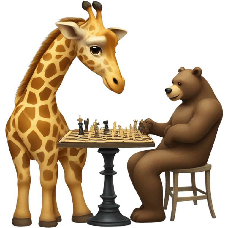 Giraffe playing chess with a bear emoji